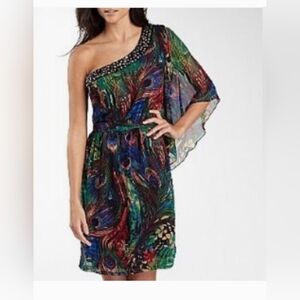 💕2☆ for $20 Bisou Bisou Michele Bohbot One-Shoulder Rhinestone Peacock Dress